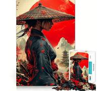 Puzzle da 1000 pezzi raffigurante una donna samurai con luna rossa, ideale per adulti Un gioco divertente e stimolante, con tagli precisi e un'immagine da esporre (38x52cm)
