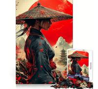 Puzzle da 1000 pezzi raffigurante una donna samurai con luna rossa, ideale per adulti Un gioco divertente e stimolante, con tagli precisi e un'immagine da esporre (38x52cm)