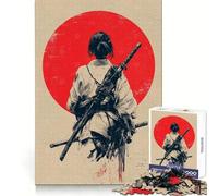 Puzzle da 1000 pezzi raffigurante una donna samurai con spade e sole rosso, ideale per ragazzi, gioco di logica, gioco di gruppo, taglio di precisione e regalo originale (38x26cm)