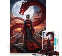 Puzzle da 1000 pezzi raffigurante una donna samurai di fronte a un drago rosso, ideale per adulti Gioco di memoria, antistress e per assemblare un puzzle, perfetto come regalo di Natale (38x26cm)