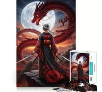 Puzzle da 1000 pezzi raffigurante una donna samurai di fronte a un drago rosso, ideale per adulti Gioco di abilità, relax e divertimento Elegante e raffinato Regalo perfetto (50x75cm)