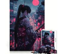 Puzzle da 1000 pezzi raffigurante una donna samurai nella città notturna, ideale per adulti, per stimolare la mente e ridurre lo stress Decorazione murale con bordi precisi (38x52cm)