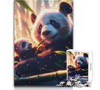 Puzzle da 1000 pezzi raffigurante una famiglia di panda nella foresta di bambù, un modo rilassante per riempire il tempo libero, giocattolo da gioco con taglio preciso e uniforme, dimensioni 38x52cm