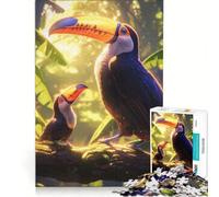 Puzzle da 1000 pezzi raffigurante una famiglia di tucani nella giungla gioco rompicapo decorazione per la casa con pezzi di forma casuale completamente ad incastro 38x26cm