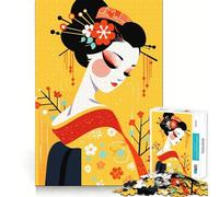 Puzzle da 1000 pezzi raffigurante una geisha giapponese con kimono giallo,dallo stile minimalista e aderente Gioco divertente e rilassante,ideale come regalo di Natale o per il tempo libero (38x26cm)
