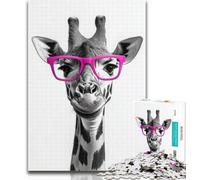 Puzzle da 1000 pezzi raffigurante una giraffa con gli occhiali, per adulti e adolescenti, sfida difficile contro lo stress, per migliorare l'amore tra coppie, 26x38cm