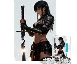 Puzzle da 1000 pezzi raffigurante una guerriera con la spada spezzata sotto la pioggia Un gioco avvincente che stimola la pazienza il relax l'analisi e la logica Un'opera d'arte da regalare (38x52cm)