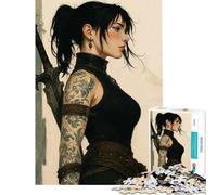 Puzzle da 1000 pezzi raffigurante una guerriera con spada e tatuaggio Attività divertenti da fare a casa sfida impegnativa giocattolo antistress per ragazzi dai 14 anni in su (50x75cm)
