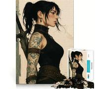 Puzzle da 1000 pezzi raffigurante una guerriera con spada e tatuaggio,ideale per adolescenti Un'attività divertente che stimola la mente,con tagli di alta precisione e un momento di relax (38x52cm)