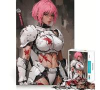 Puzzle da 1000 pezzi raffigurante una guerriera dai capelli rosa in armatura bianca, ideale per adolescenti Gioco di logica e rilassamento, con bordi di qualità Regalo di Natale (50x75cm)