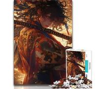 Puzzle da 1000 pezzi raffigurante una guerriera ninja giapponese per adulti e adolescenti, antistress, ideale per trascorrere il tempo libero in casa, con poster abbinato e foglio di quiz, 50x75cm