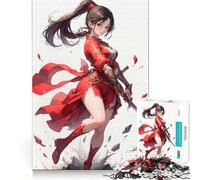 Puzzle da 1000 pezzi raffigurante una guerriera vestita di rosso, ideale per adolescenti Migliora la memoria, allevia la tensione e rappresenta un'opera d'arte raffinata (38x26cm)