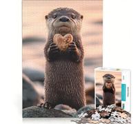 Puzzle da 1000 pezzi raffigurante una lontra che tiene in mano una conchiglia a forma di cuore gioco rompicapo sfida impegnativa regalo per amici e familiari 50x75cm