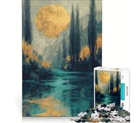 Puzzle da 1000 pezzi raffigurante una luna dorata su un tranquillo paesaggio fluviale Gioco rilassante, attività intellettuale decompressiva, collezione d'artista, belle arti 50x75cm