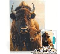 Puzzle da 1000 pezzi raffigurante una madre bisonte con il suo cucciolo, giocattolo educativo, divertente antistress, per rafforzare l'amore tra le coppie 38x26cm