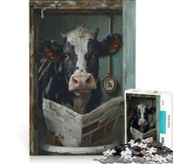 Puzzle da 1000 pezzi raffigurante una mucca che legge il giornale, un gioco rompicapo per allenare mente e mani, ideale come decorazione da scrivania 38x26cm