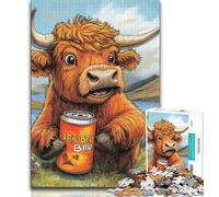 Puzzle da 1000 pezzi raffigurante una mucca delle Highlands che beve un drink, regalo per adulti, giocattolo educativo intellettuale decomprimente, regalo di compleanno, regali, arte murale 50x75cm