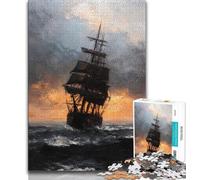 Puzzle da 1000 pezzi raffigurante una nave pirata, dipinto a olio, per adolescenti, gioco stimolante, ideale come regalo per tutta la famiglia (50x75cm)