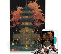 Puzzle da 1000 pezzi raffigurante una pagoda giapponese con lanterne sull'acqua, un gioco impossibile, un'attività divertente da fare in casa, una collezione d'artista, opere d'arte 38x52cm