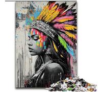 Puzzle da 1000 pezzi raffigurante una principessa indiana in stile graffiti,realizzato in legno,idea regalo unica per la casa fai da te,50X75cm,per adolescenti e famiglie,decorazione fai da