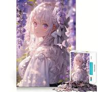 Puzzle da 1000 pezzi raffigurante una ragazza anime con fiori viola,con pezzi a incastro preciso Gioco divertente e rilassante,ideale per creare un'atmosfera accogliente e per decorare la casa durante