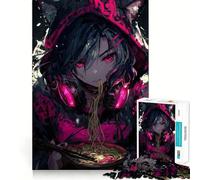Puzzle da 1000 pezzi raffigurante una ragazza anime con ramen e cuffie,con pezzi ad incastro,ideale per un gioco divertente e rilassante,perfetto per decorazioni natalizie 38x26cm