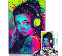 Puzzle da 1000 pezzi raffigurante una ragazza con le cuffie, per adulti e adolescenti, sfida difficile contro lo stress, per migliorare l'amore tra coppie, 26x38cm
