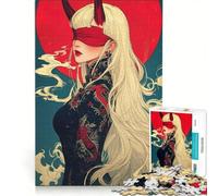 Puzzle da 1000 pezzi raffigurante una ragazza demone bendata con un vestito da drago, gioco rompicapo, decorazione per la casa, con pezzi di forma casuale completamente ad incastro 50x75cm