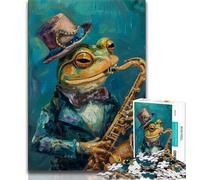 Puzzle da 1000 pezzi raffigurante una rana che suona il sassofono, per adulti e adolescenti, sfida difficile e antistress, ideale come regalo per tutta la famiglia (75x50cm)