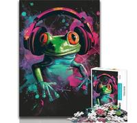 Puzzle da 1000 pezzi raffigurante una rana con le cuffie per adulti e adolescenti ideale come regalo per tutta la famiglia adatto per bambini di età compresa tra 50 e 14 anni (50x75cm)