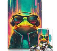 Puzzle da 1000 pezzi raffigurante una rana con le cuffie puzzle da 1000 pezzi per adolescenti regali collezione di artisti belle arti per età 14+ (26x38cm)