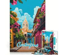 Puzzle da 1000 pezzi raffigurante una scena di strada di Cartagena,Colombia Pezzi ben definiti Gioco cognitivo per momenti di relax e divertimento Decorazione natalizia (38x52cm)