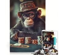 Puzzle da 1000 pezzi raffigurante una scimmia chef che gioca a poker Giocattolo antistress, divertente e spiritoso, ideale come decorazione per la scrivania 38x26cm