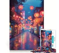 Puzzle da 1000 pezzi raffigurante una strada asiatica piovosa con lanterne, ideale per adulti Gioco intelligente, rilassante e divertente, con un motivo da assemblare Regalo perfetto (38x52cm)