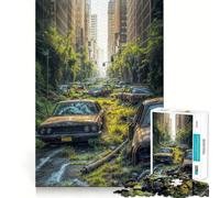 Puzzle da 1000 pezzi raffigurante una strada cittadina invasa dalla vegetazione con auto abbandonate ideale per adulti per stimolare la concentrazione e il tempo libero perfetto come regalo di Babbo