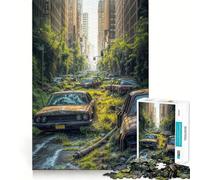Puzzle da 1000 pezzi raffigurante una strada cittadina invasa dalla vegetazione con auto abbandonate ideale per adulti per stimolare la concentrazione e il tempo libero perfetto come regalo di Babbo