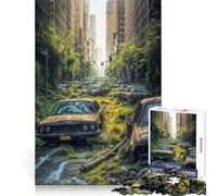 Puzzle da 1000 pezzi raffigurante una strada cittadina invasa dalla vegetazione con auto abbandonate ideale per adulti per stimolare la concentrazione e il tempo libero perfetto come regalo di Babbo