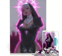 Puzzle da 1000 pezzi raffigurante una suora anime con aureola luminosa, decorazione da parete, impegnativo da completare, ideale per rafforzare il legame di coppia 38x26cm