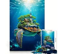 Puzzle da 1000 pezzi raffigurante una tartaruga marina che trasporta un'isola sul suo guscio ambientazione sottomarina Gioco interattivo per adulti divertente e preciso con ritagli accurati