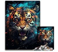 Puzzle da 1000 pezzi raffigurante una tigre arrabbiata e colorata, per adulti, perfetto per il divertimento in famiglia a Natale, Ringraziamento, compleanni e Pasqua, 50x75CM/19,68x29,52 pollici.