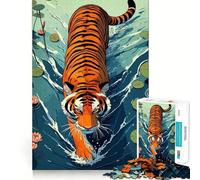 Puzzle da 1000 pezzi raffigurante una tigre che guada nell'acqua tra le ninfee ideale per adolescenti Un gioco intelligente per trascorrere del tempo di qualità insieme Taglio preciso pezzo