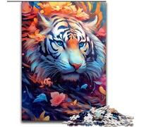 Puzzle da 1000 pezzi raffigurante una tigre colorata in legno, idea regalo per le feste, opera d'arte divertente, opera d'arte dettagliata 50x75cm per compleanni, vacanze, Natale, Halloween