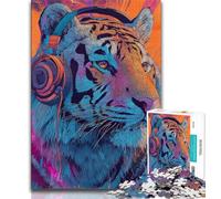 Puzzle da 1000 pezzi raffigurante una tigre con le cuffie, per adolescenti, gioco stimolante e decorazione da parete per famiglie, regali unici per compleanno e Natale, 38x26cm