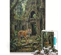 Puzzle da 1000 pezzi raffigurante una tigre in un tempio antico gioco educativo divertente antistress ideale per rafforzare il legame di coppia 38x52cm