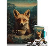 Puzzle da 1000 pezzi raffigurante una volpe che beve caffè, ideale come regalo per adolescenti, giochi educativi, decorazioni per la casa, ideale come regalo per tutta la famiglia (75x50cm)