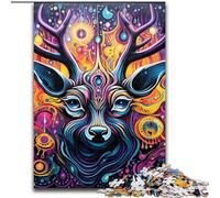 Puzzle da 1000 pezzi raffigurante un'alce in legno, idea regalo per le feste, opera d'arte umoristica, opera d'arte dettagliata 50x75cm per compleanni, vacanze, Natale, Halloween