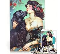 Puzzle da 1000 pezzi raffigurante un'elegante donna con cane nero, gioco educativo, attività divertente da fare a casa, regalo di compleanno, regalo di viaggio 50x75cm