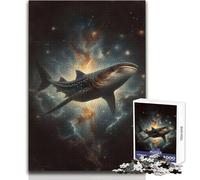 Puzzle da 1000 pezzi raffigurante uno squalo balena nella galassia, un modo rilassante per riempire il tempo libero, giocattolo da gioco con taglio preciso e uniforme, dimensioni 38x26cm