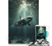 Puzzle da 1000 pezzi raffigurante un'orca che nuota sott'acqua tra i raggi del sole un gioco rompicapo stimolante e impegnativo ideale come regalo per amici e familiari 50x75cm