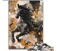 Puzzle da 1000 pezzi raffiguranti il cavallo nero e dorato, per adulti, regali, modelli da assemblare, attività divertenti da fare a casa, regalo di compleanno, regali da viaggio (50x75cm)